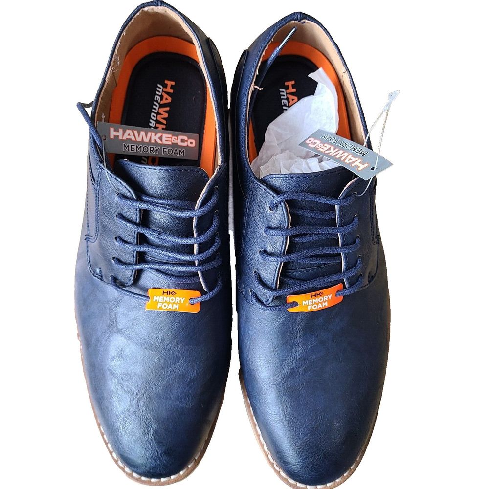 Hawke & Co Mens Lace Up Shoe Size 9 Navy Blue Albert Memory Foam Comfort Travel
